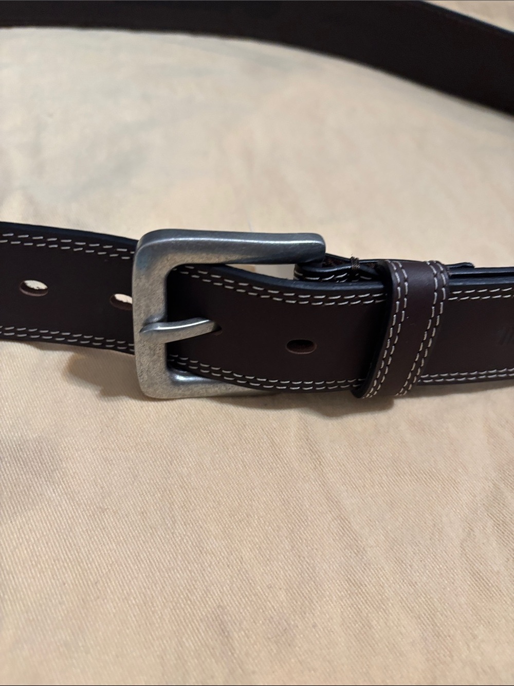 Timberland Dark Brown Leather Belt with Contrast Stitching
